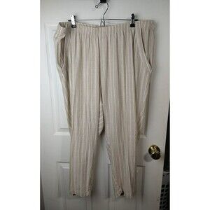 Coral Bay Woman 2X Linen Blend Ankle Pants Brown White Striped Pocket Elastic...